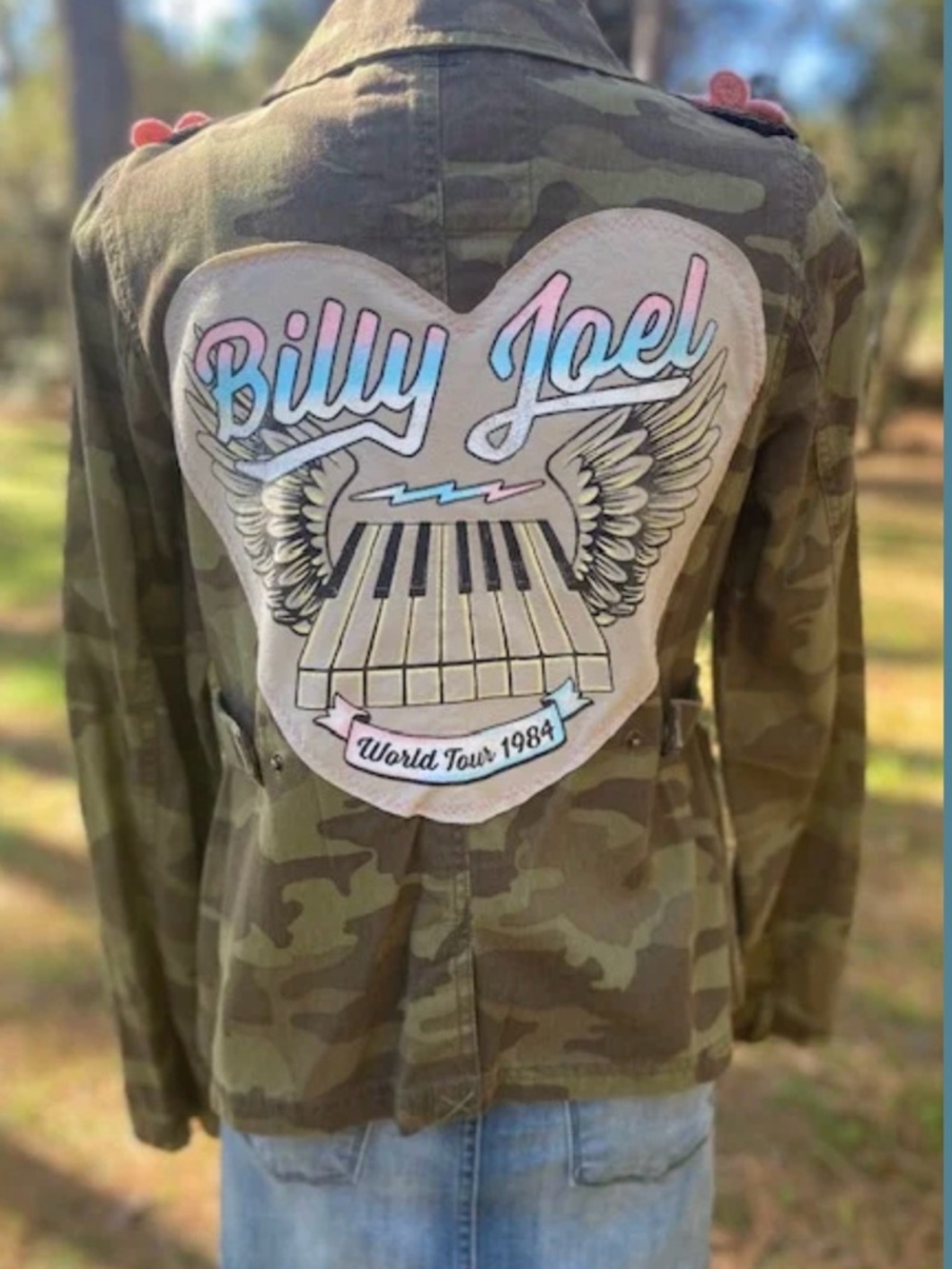 Upcycled Billy Joel World Tour 1984 Camo Jacket